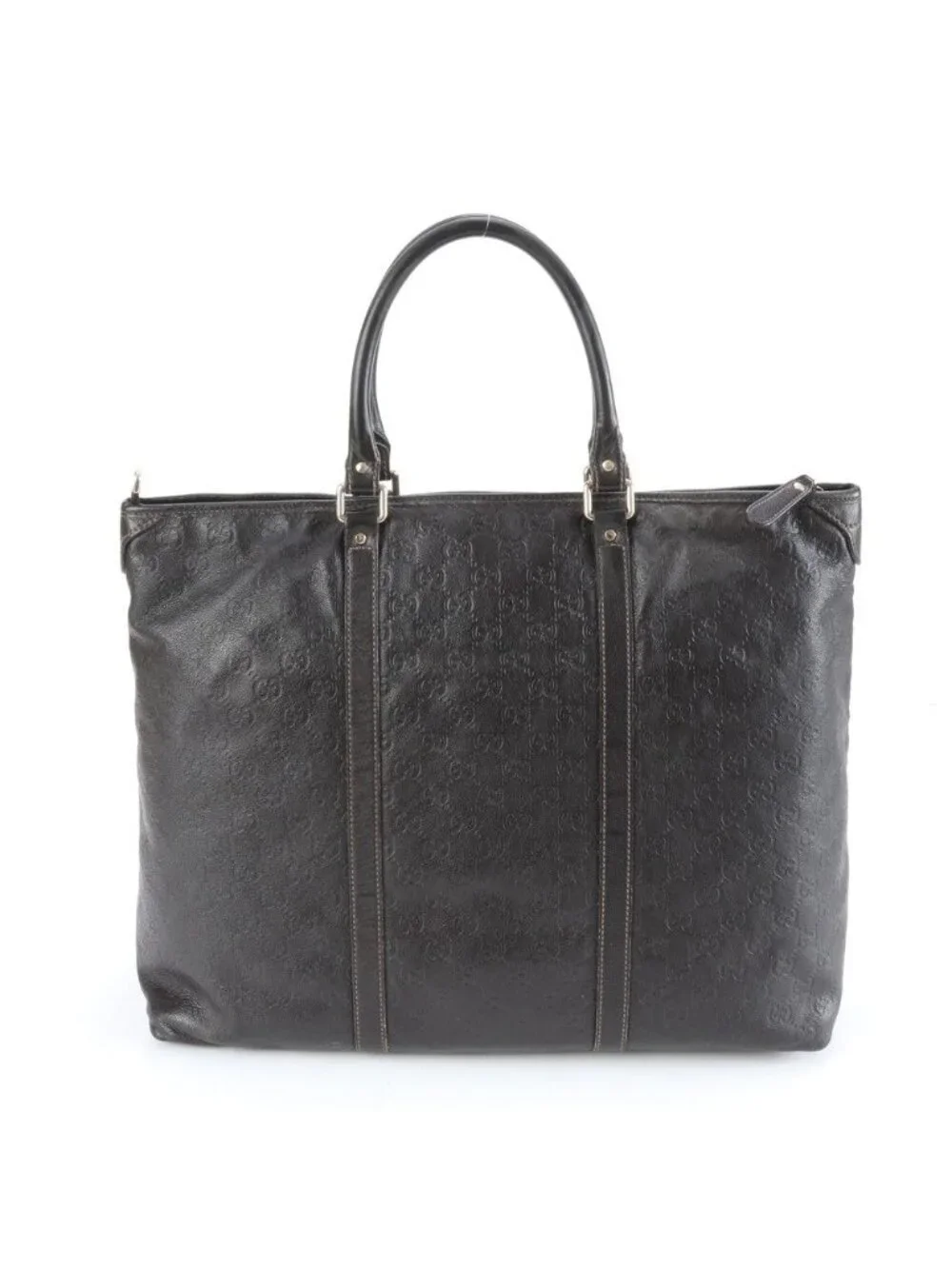 Gucci Guccissima Leather Boston Bag Tote Carry Brown